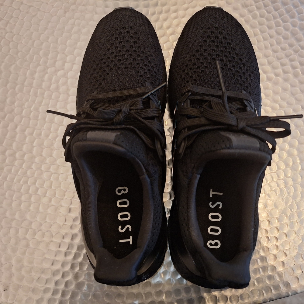 Black Athletic Shoes with Knit Upper and Padded Design